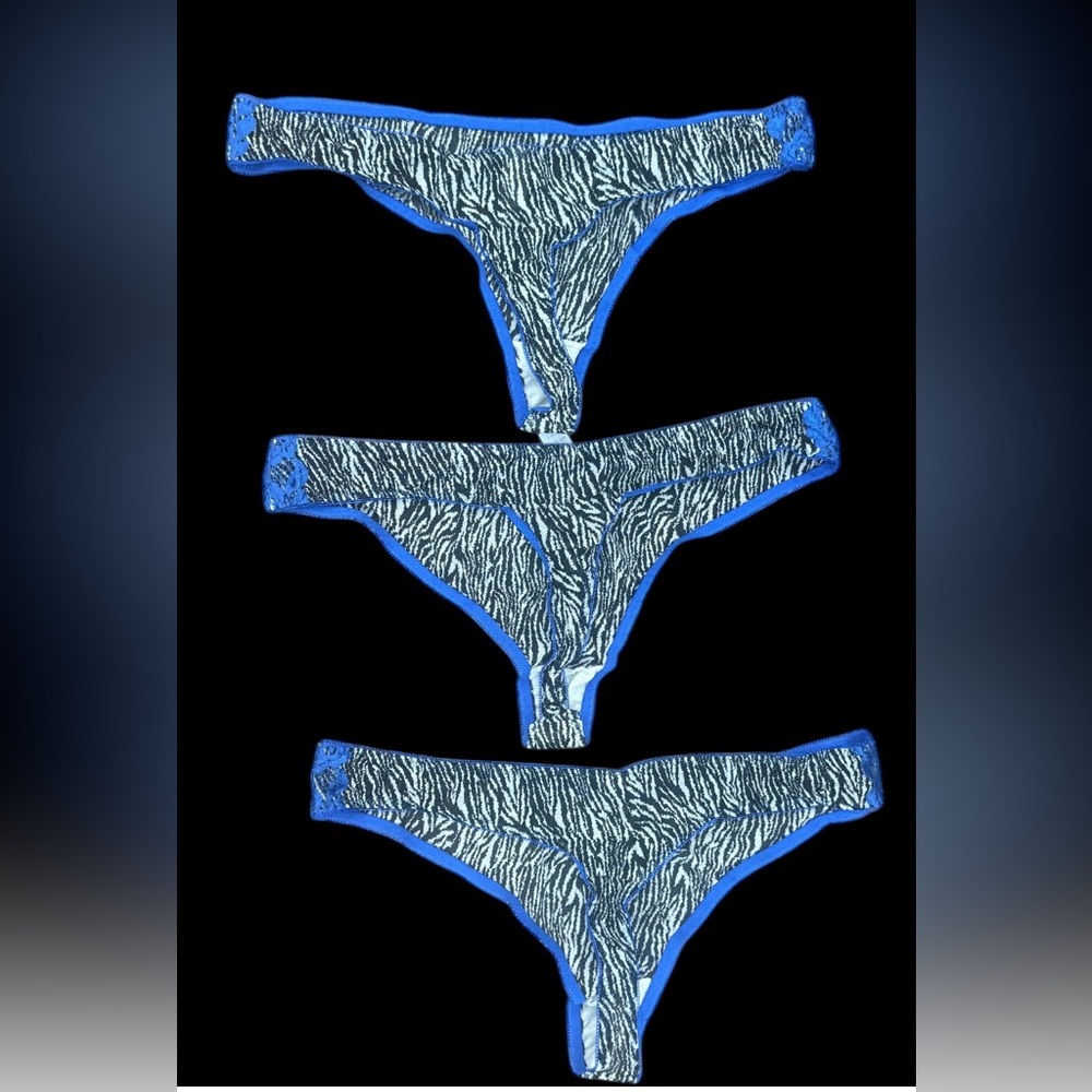 Bundle of 3 Zebra Print Women's thong Panties with Blue Accents plus size